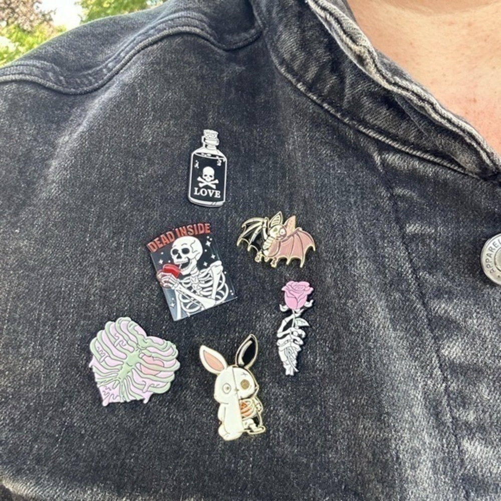 Halloween Pins (Set of 6) Enamel Pin Set including Skeletons, Love Potion, Bat